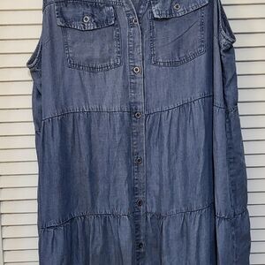 Sleeveless Denim Button-Up Dress